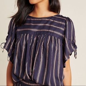NWT Anthropologie Cameron Navy Sleep Top Rose Gold Metallic Striped Size M